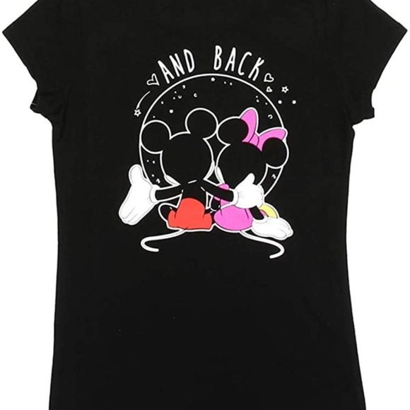 Minnie Mickey Kids Unisex Black T Shirt Printed Front & Back Love You Moon - Picture 3 of 3